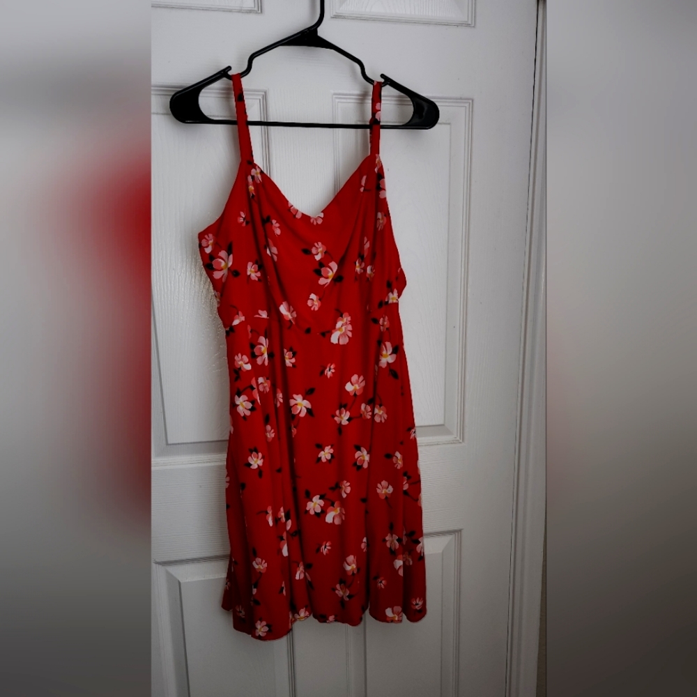 Red floral a-line dress